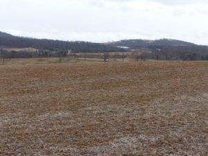 Soybean field in March. Fifty percent of the field is bare.