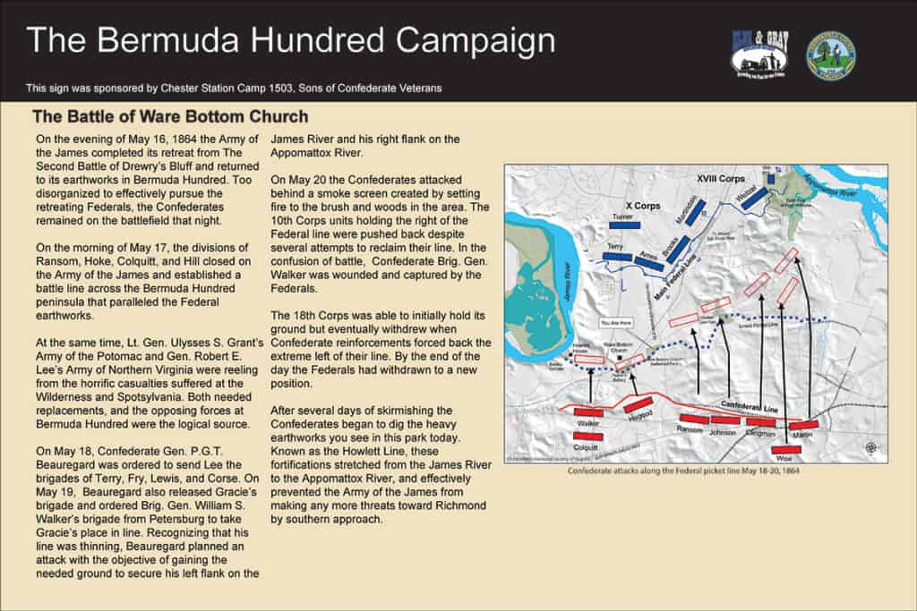 Interpretation sign for the Bermuda Hundred Campaign of the Civil War